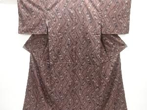 未使用品　幾何学に草葉模様織り出し西陣お召着物